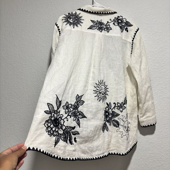 Johnny Was Addison Kimono Sleeve Shirt Floral Embroidery Large Embroidered Sun - Picture 7 of 14